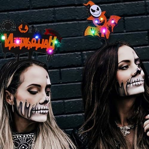 2-pak LED-pandebånd til Halloween - Sort kat - Spindelvæv - Spøgelse - Håraccessories til kvinder og piger
