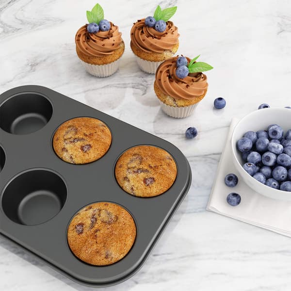 2-pakning non-stick muffinsform, karbonstålform for muffins, 6 kopper, enkel å rengjøre