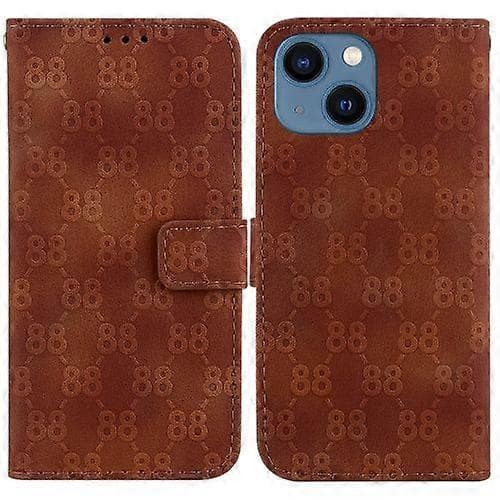 For iPhone 15 Dobbelt 8-formet preget skinntelefondeksel