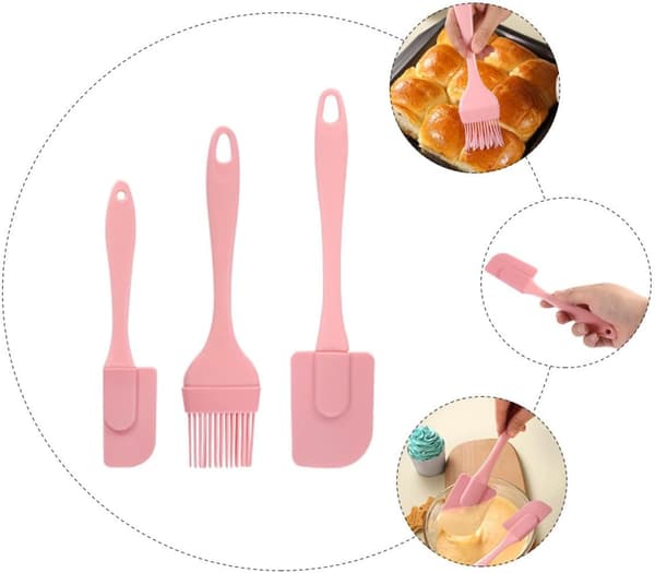 3 stk silikonspatelsett lette non-stick bakeskrapere med oljebørste