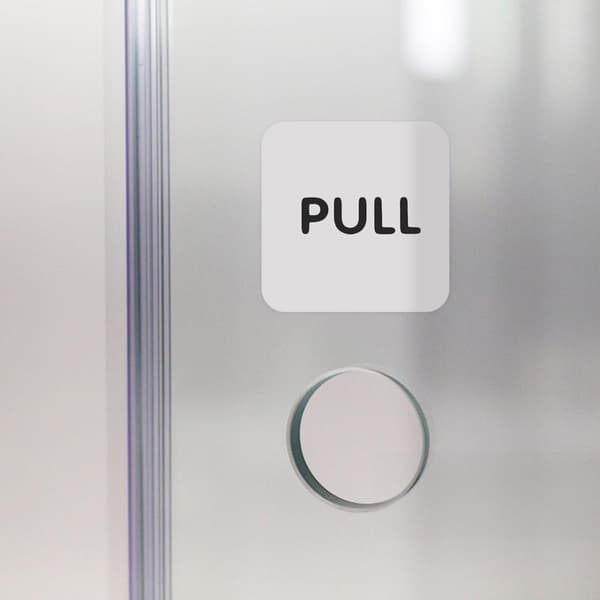 Itsekiinnittyvä Push Pull -ovitarra 10x10cm Akryylikyltti lasioville sisäänkäyntipari