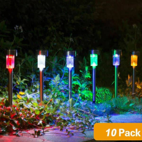 10-pak Solcelle LED-lamper i rustfrit stål, flerfarvede, udendørsbelysning til haven (farverige)