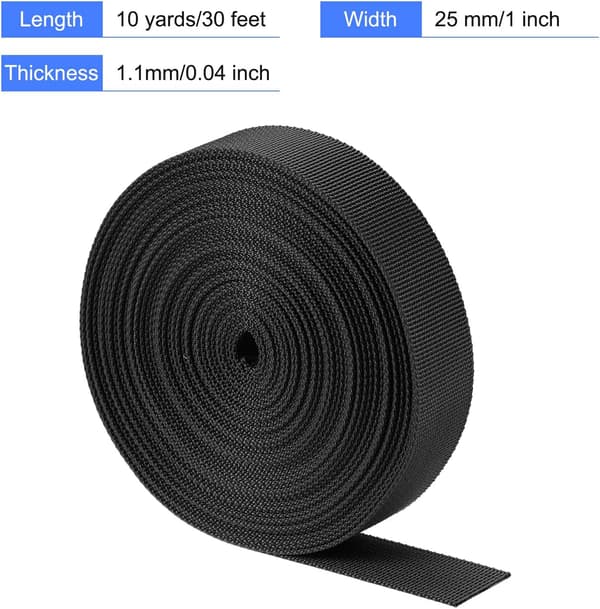 Flad Nylon Webbing Rem 1 Tomme 10 Yards Sort til Rygsæk, Bagagebærer Black 28x15x15cm