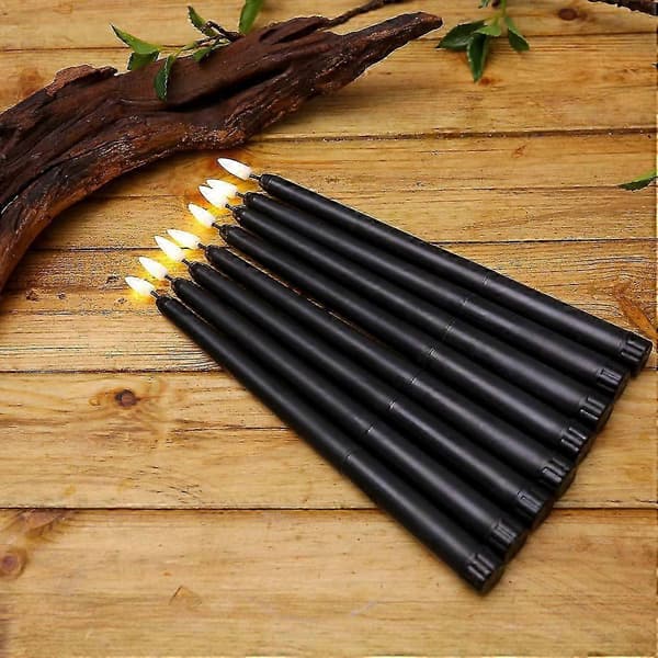 6 Pcs Flameless Black Taper Candles, Flickering with 10-Key Remote Control Timer, Battery Operated LED Candlestick Window Lights