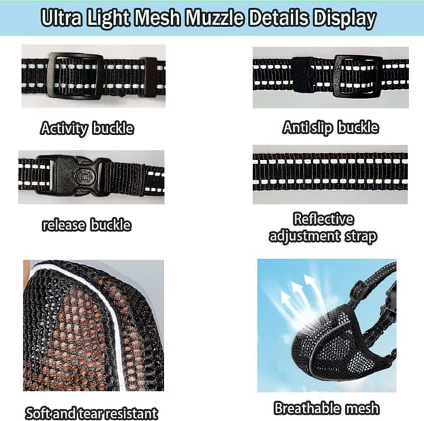 Dog Muzzle Prevents Chewing/Eating/Biting - Breathable, Reflective, and Adjustable Muzzle - Anti-Bite (L)