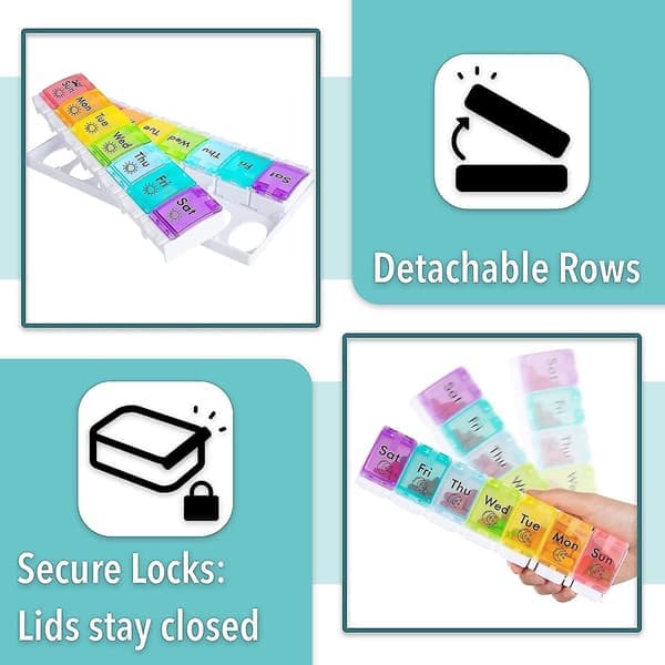 Weekly Pill Organizer, 7 Day Pill Organizer, 2 Times a Day Medicine Organizer, AM PM Pill Case, Pill Container, Travel Pill Organizer