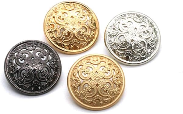 30 stk. runde metallknapper med hull, jakkeknapper, flate knapper, bukseknapper, syknapper (lyst gull)