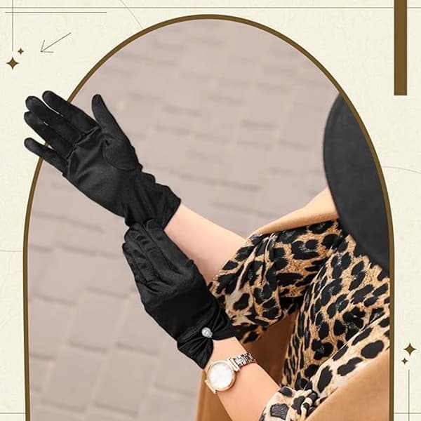 Handsker - Korte satinperlehandsker Bryllup teselskab til kvinder Opera til fest, smoking, dans, 22*8 cm sort_yu