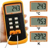 Typ K Termometer med 1300°C Termoelementsensor (°C, °F och K)