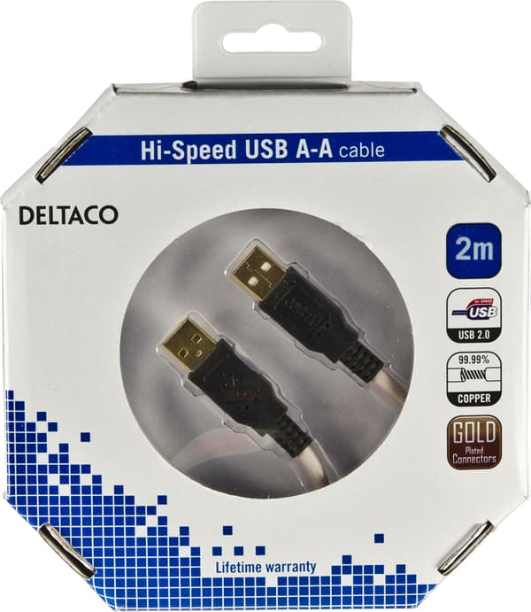 USB 2.0 kabel Type A han - Type A han 2m Grå