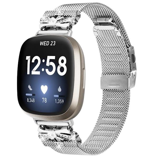 Urrem i rustfrit stål til Fitbit Versa3/4/Sense 2 Sølv Sølv Silver