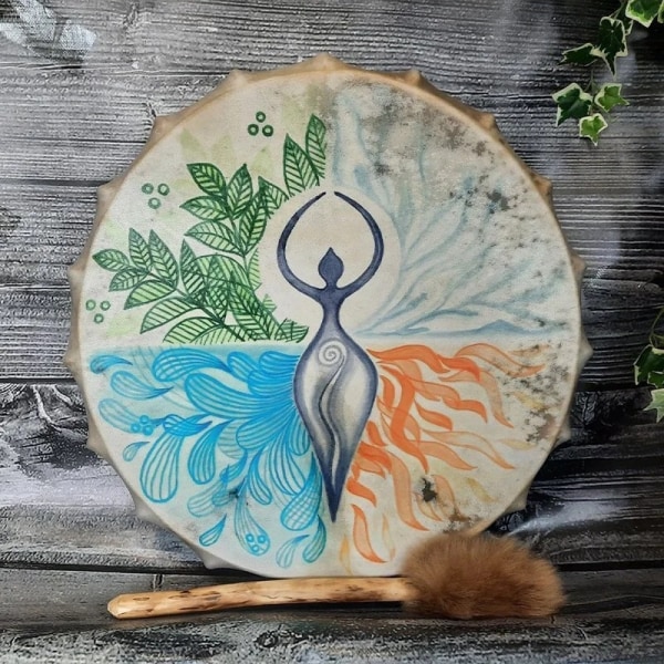 10 Inch Tree Of Life Decoration Design Hand Drum With Drum Stick, Instrumental Shaman Alchemy Moon Drum, Sound Healer