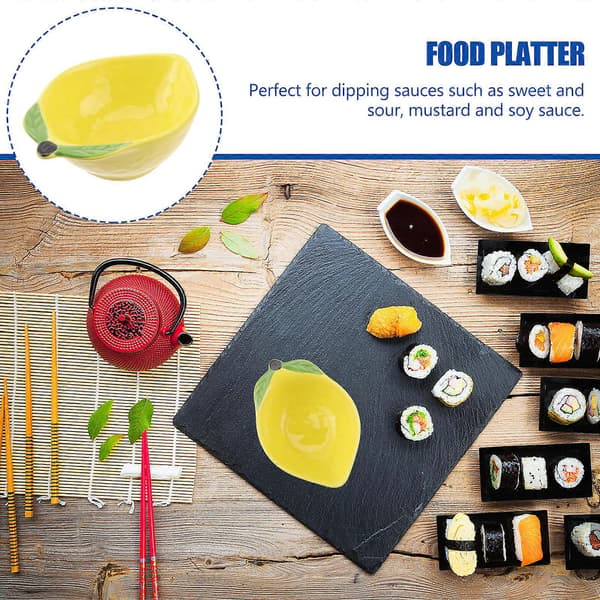 Ceramic Dessert Bowl Lovely Design Dish Dried Fruit Dish Food Plate for Snacks Fruit Salad (Lemon)