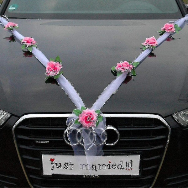 Wedding Car Flower Plate Ribbon Bows Set With Plush Bear Door Handle