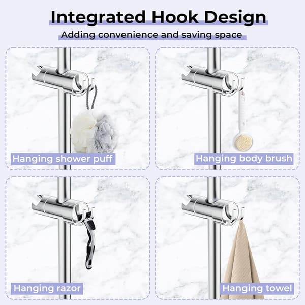 Adjustable Shower Holder with 2 Hooks, Universal Shower Head Holder for 16-27mm Shower Bar, ABS Chrome Handheld Shower Bracket, Easy Installation
