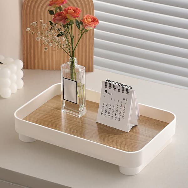 Træåre Rektangulær Smykkebakke Opbevaringsboks, Diverse Organizer til Toiletbord og Skrivebord, Parfume Makeup Displayholder
