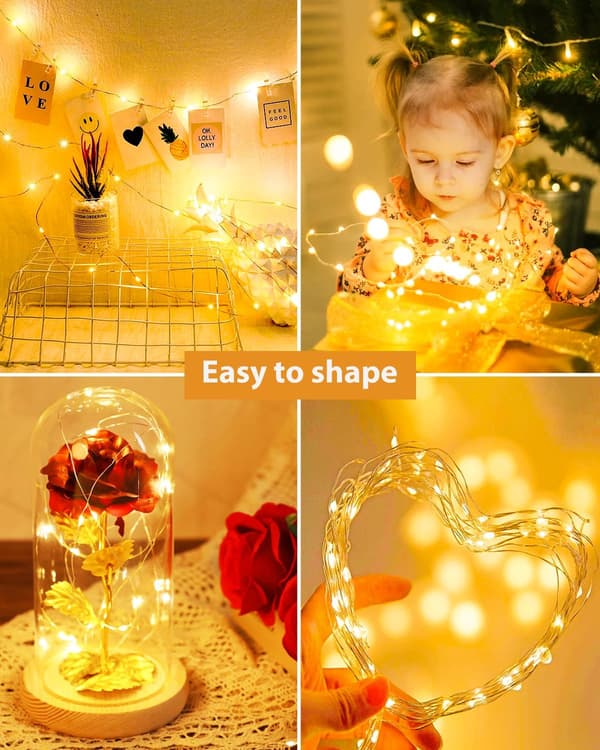 wxsp 6 Pieces LED String Mini Lights with Battery Operation, 2M 20LED Silver Wire Fairy Lights, Micro Wire Waterproof for Christmas Wedding Party