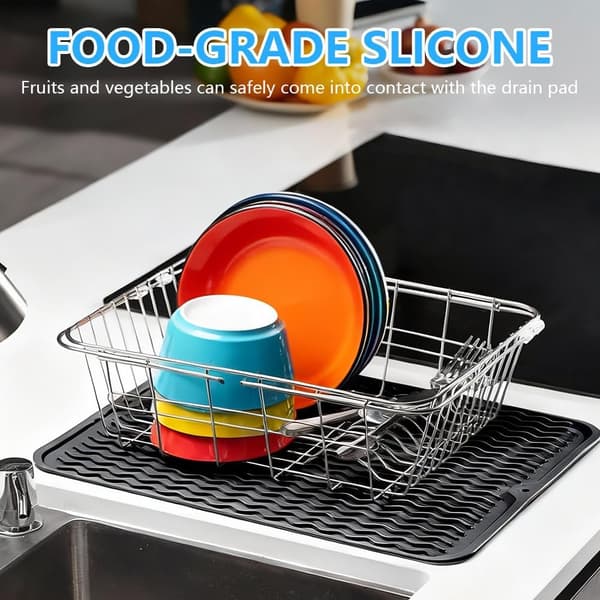 wxsp Silicone Drying Rack Mat, Silicone Dish Mat, for Kitchen Dishwashers, Quick Drying, Heat Resistant Non-Slip - Black, 30x 40