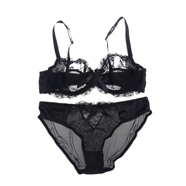 Kvinders Blonderi-Sæt Sexy Gennemsigtig Knude Push Up BH Bralette Og Underbukser 95c (sort)Sort Black