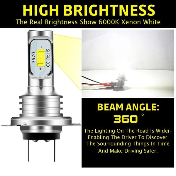 H7 LED-billampor, hög kvalitet, 6000K vitt ljus, 2-pack (DB)
