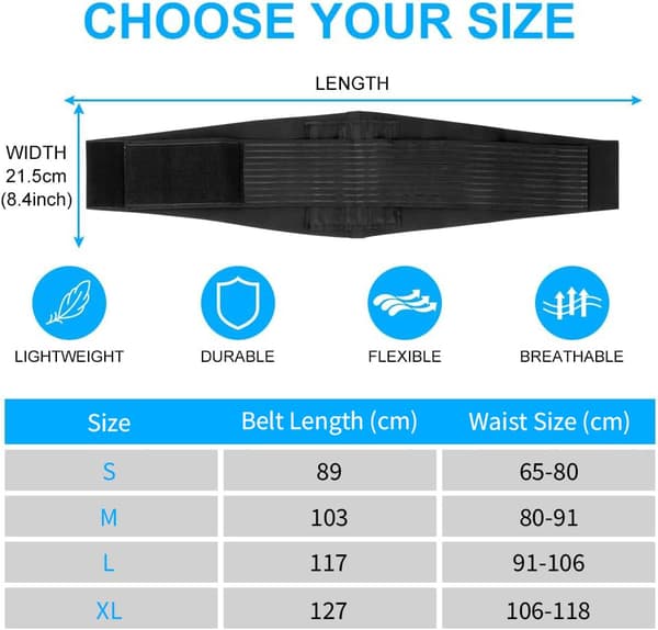 wxsp Lower Back Support Belt, Adjustable Lumbar Support with 6 Support Stays, Double Pull Lumbar Brace for Scoliosis and