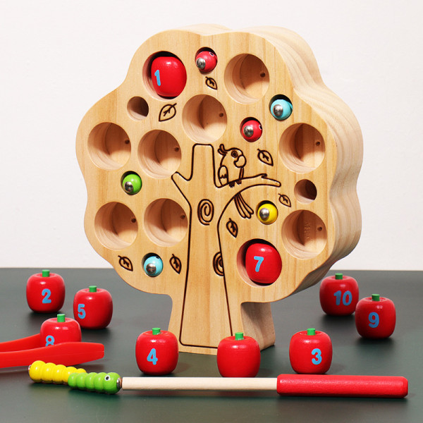 Toddler Fine Motor Skill Lelu - Applen poimintamagneettinen hedelmäpuulelu | Puinen väri- ja muotolajittelupalapeli | Early Learning Preschool Educat