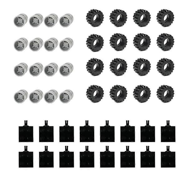 48 st Mini Hjul Axlar Pack Block Bil Tillbehör Däck Nav Klassiska Byggstenar Barn DIY Leksaker Klossar för Barn