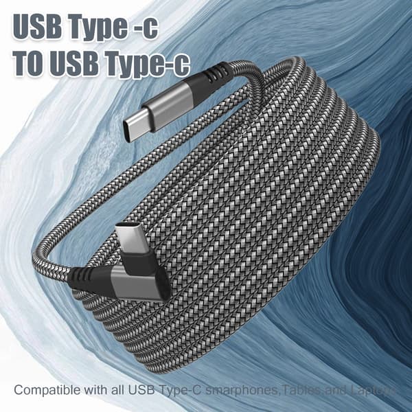 USB-C oplader med vinklet stik 60 W PD hurtigopladning Sort 2 m Sort Black 2 m