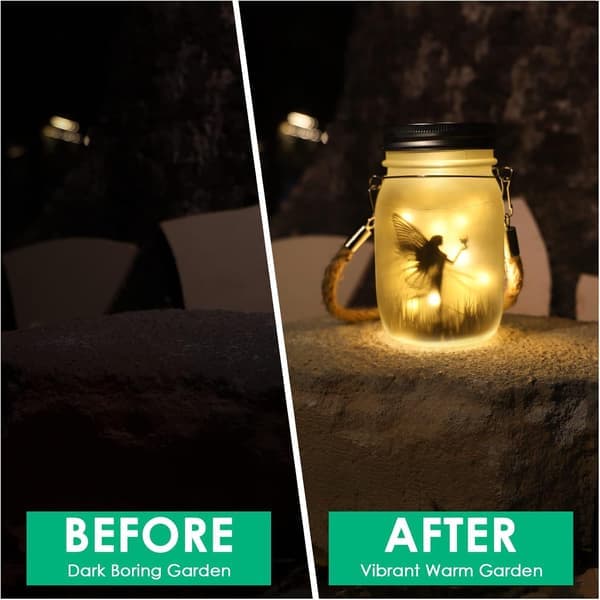 Solar Mason Jar Lights - 2-Pack Waterproof Hanging/Standing Warm White for Garden