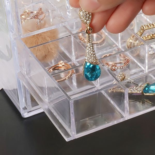 Akryl Smyckeskrin med 5 Lådor, 120 Fack Transparent Förvaringslåda, Transparent Visningsställ för Örhängen, Halsband, R