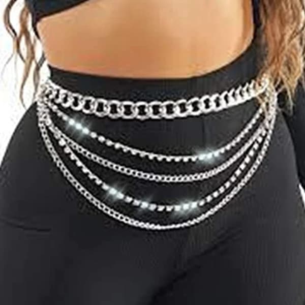 Lager Kropskæde med Rhinestones, Mavekæde, Kropssmykker