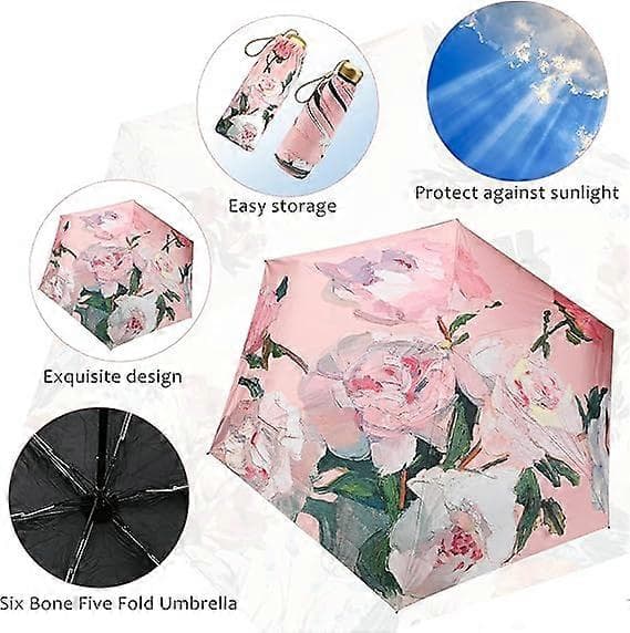 Foldable Mini Umbrella, 6 Ribs Compact Umbrella Windproof Strong, Small Umbrella with Watercolor Pattern Umbrella