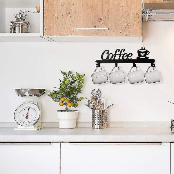 Kaffekrusholder Veggmontert (4 kroker), kjøkken- eller kaffebardekorskilt, for kaffekrushengere