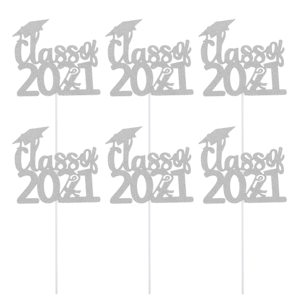 20 stk. Graduation-tema Glitrende Kage Dekorative Toppers Cupcake Picks Sølv 20x14cm Silver 20x14cm