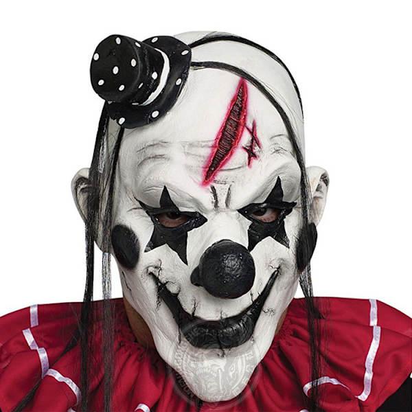 Vuxen mördarklovnmask (med hår och minihatt)