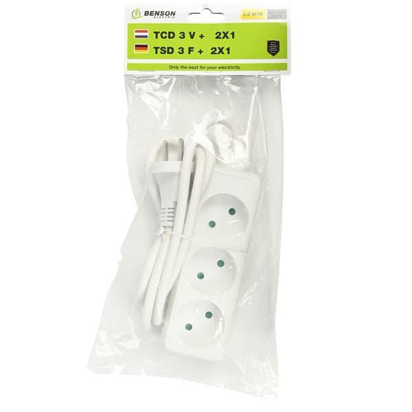 Stikdåse 3-vejs 2x1.0 mm 1.5 m