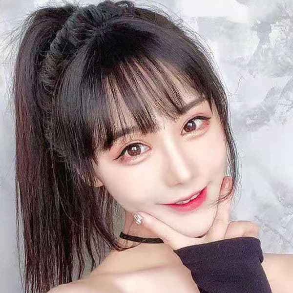 French Bangs Wig 3D Lace Front Wig Modern Lightweight For Women Dark Brown
