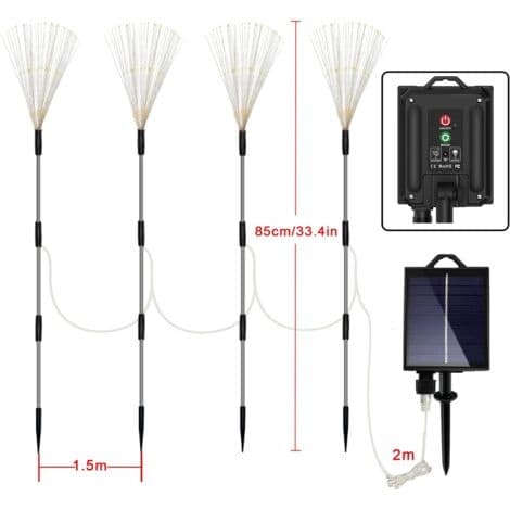 Solar Powered Firework String Lights – Set of 3 Lamps with 30 Copper Wires – 8 Lighting Modes – 17-Button Remote Control – IP65 Waterproof – 3-360 LEDs