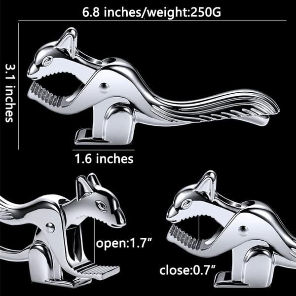 Squirrel-Shaped Nutcracker - Heavy-Duty Zinc Alloy with Non-Slip Grip, for Walnuts, Almonds, Brazil Nuts & Chestnuts (Silver)