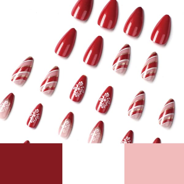 Nail Art Lösögonfransar Röd Kant Vit Snöflinga Julstil