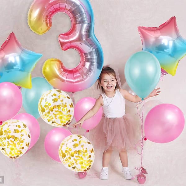3. syntymäpäivätytön ilmapallo, 3. syntymäpäivä, vaaleanpunainen numero 3 ilmapallo