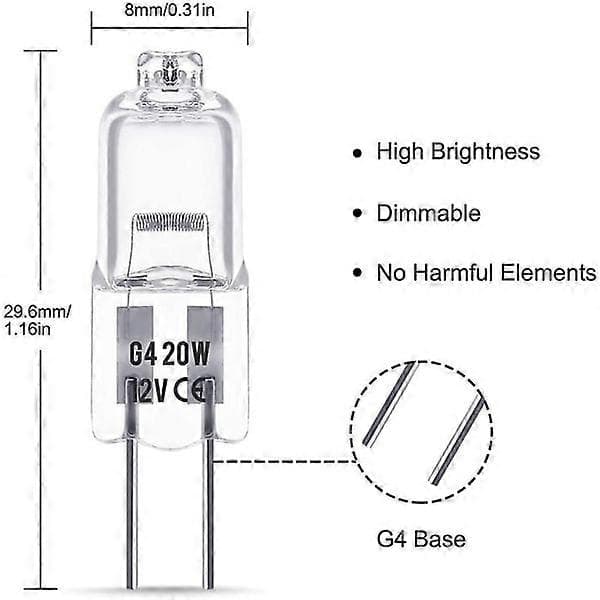 20 stk G4 Halogenpære 20w Dc12v Innendørs Halogen G4 Lampe Krystallampe