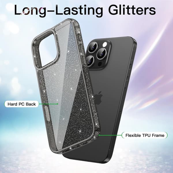 Glitterdeksel til iPhone 16 Pro 6.3-tommer, Bling Glitrende Støtsikkert Telefondeksel, Søtt Glitrende for Kvinner og Jenter (Rosa)