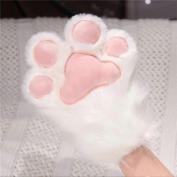 Søde kattepote-vinterhandsker til kvinder, varme cosplay-håndvarmere med poteaftryksdesign til kvinder [D] Hvid White 1pair