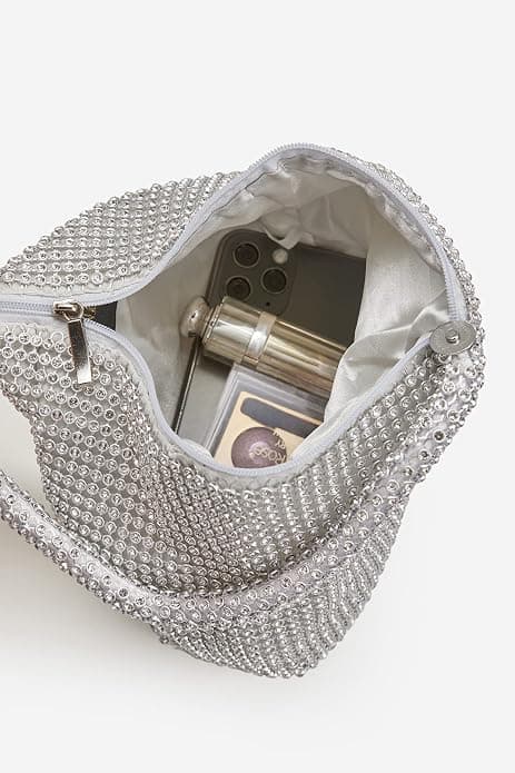 Rhinestone bröllop silver tote stor delikat cocktail clutch väska