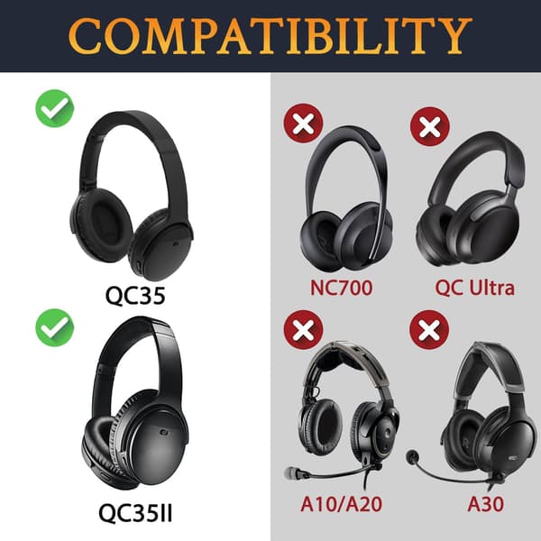 Erstatningsøreputer, kompatible med QuietComfort 35 (QC37) og andre serier av over-ear-hodetelefoner, lydabsorberende skum. grå grey