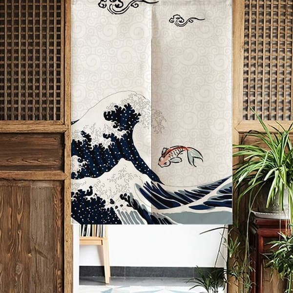 Lang japansk gardin, dørgardin i japansk stil, dørteppe