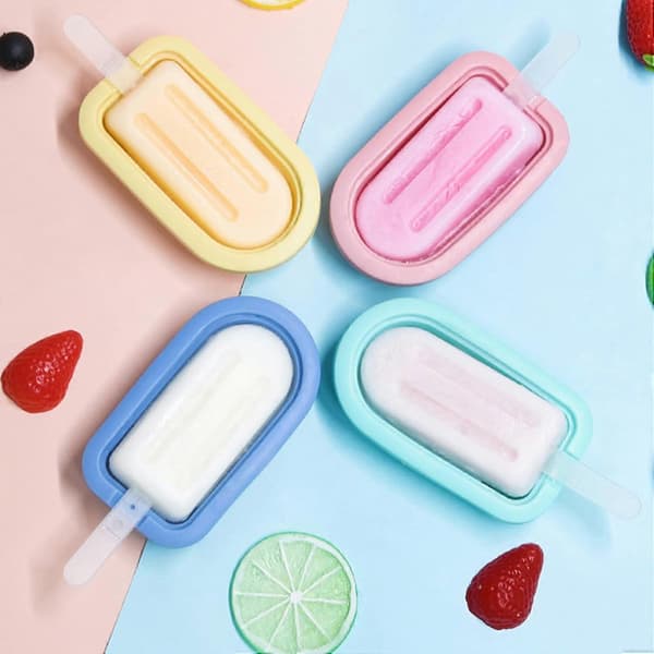 4 Pieces Popsicle Molds with Sticks, Reusable Silicone Ice Pop Molds, Mini Popsicle Maker with Spill-Proof Lid, BPA-Free