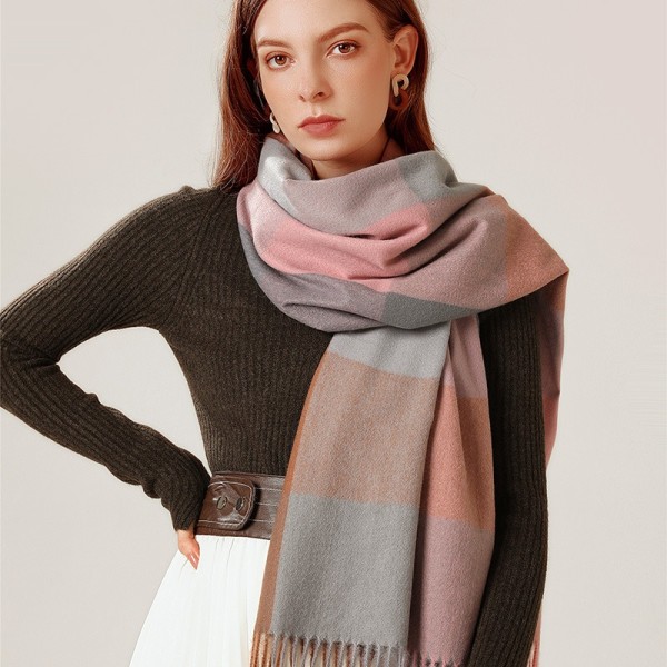 Tartan rutiga halsdukar för kvinnor vinter, långa halsdukar för kvinnor med fransar, Supermjuk scarf för kvinnor vinter pink green 180*65cm