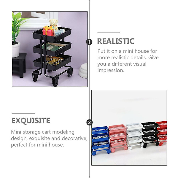 Simulert Mini Handlevogn Oppbevaringsvogn Pynt For Minihus Bevegelig Vogn Oppbevaringsstativ Modell Svart 7.5 Black 7.5X5.2X4CM